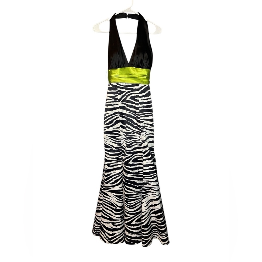 Betsy & Adam Size 2 Zebra Print Halter Gown With … - image 2